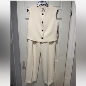 DKNY Off-White Sleeveless Jumpsuit with Button Detail